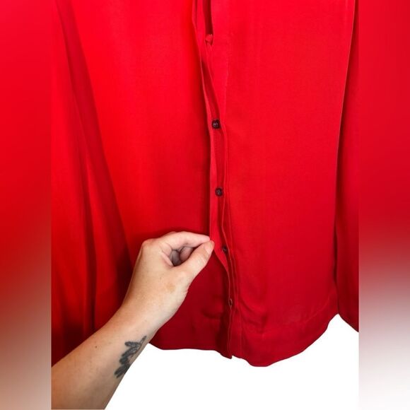 A.L.C Red Silk Keyhole Button Down - Picture 8 of 11